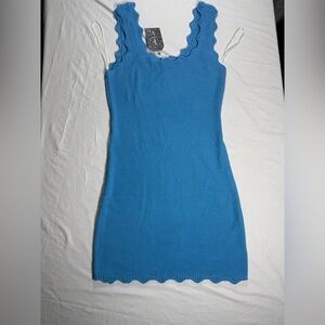 Double Zero Blue Knit Mini Dress Women's Medium Scalloped Hem Mystical‎ NWT HOCO